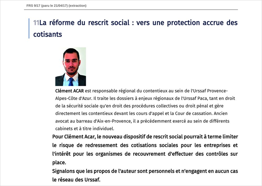 Première page de « La réforme du rescrit social : vers une protection accrue des cotisants »