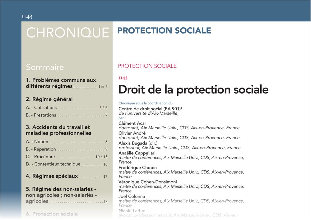Première page de « Droit de la protection sociale »