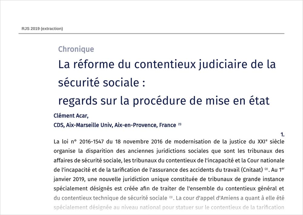 Première page de « La réforme du contentieux judiciaire de la sécurité sociale »